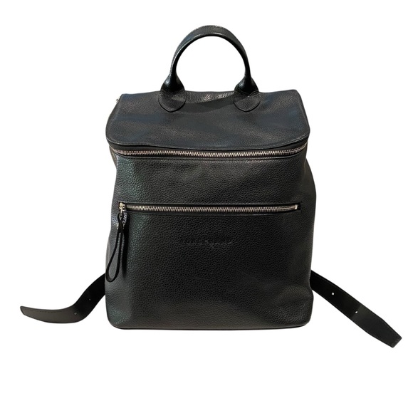 Longchamp Le Foulonne Black Leather Equestrian Backpack with Silver Hardware - Picture 1 of 10